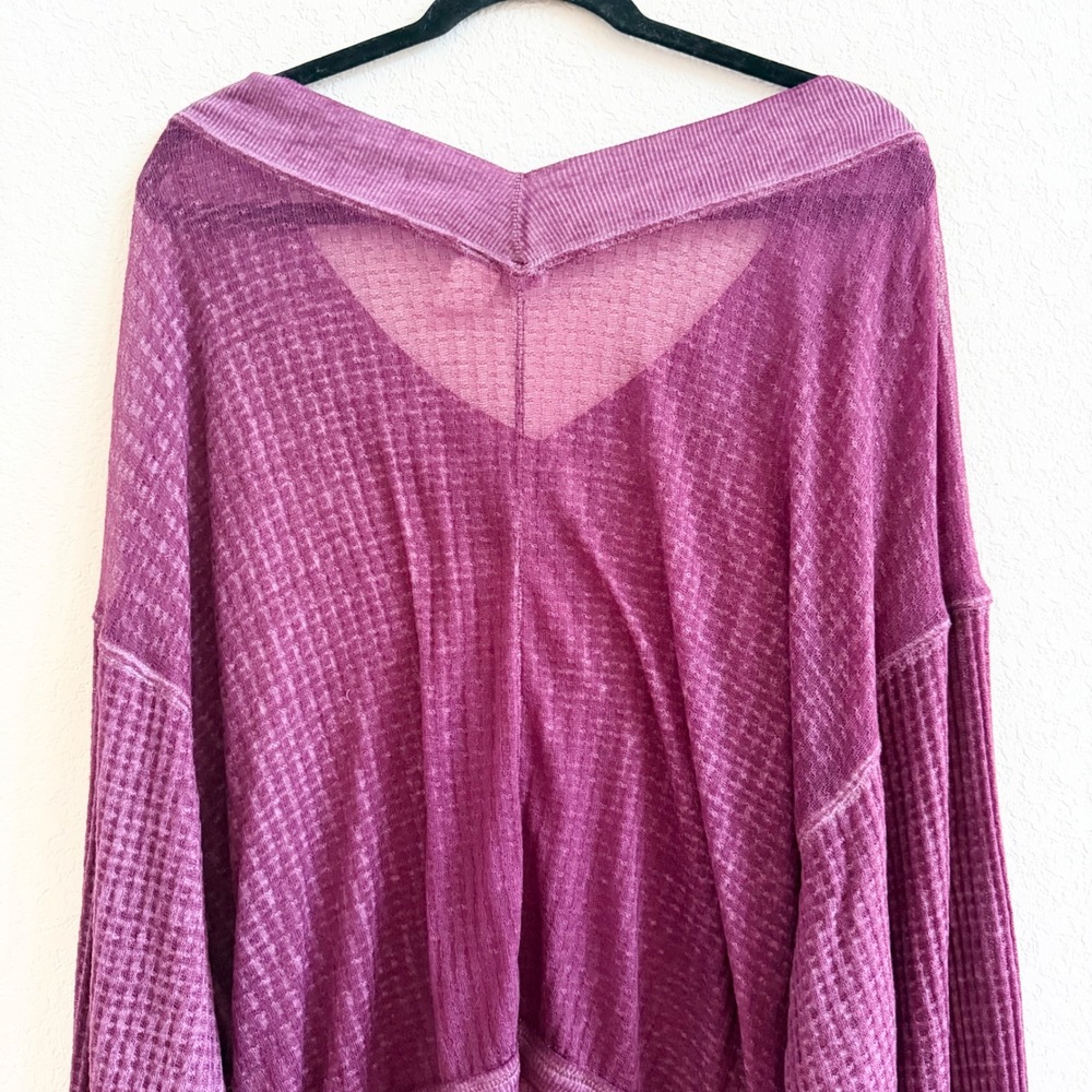 We The Free Free People South Side Sheer Thermal Top Sz S Waffle Knit - Picture 6 of 10